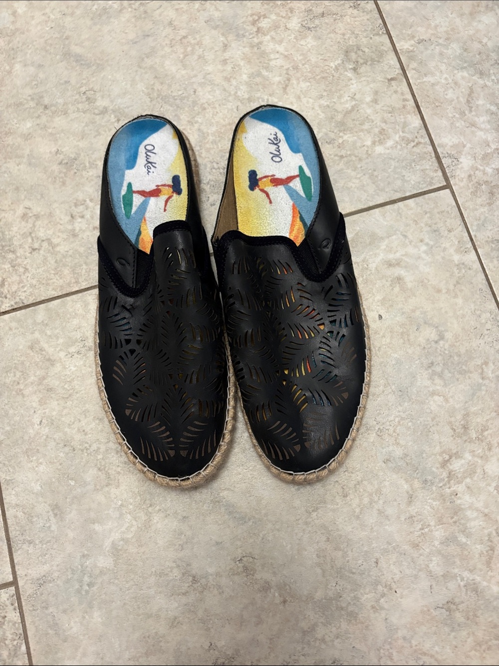 Olukai Black Cutout Slip-On Espadrilles